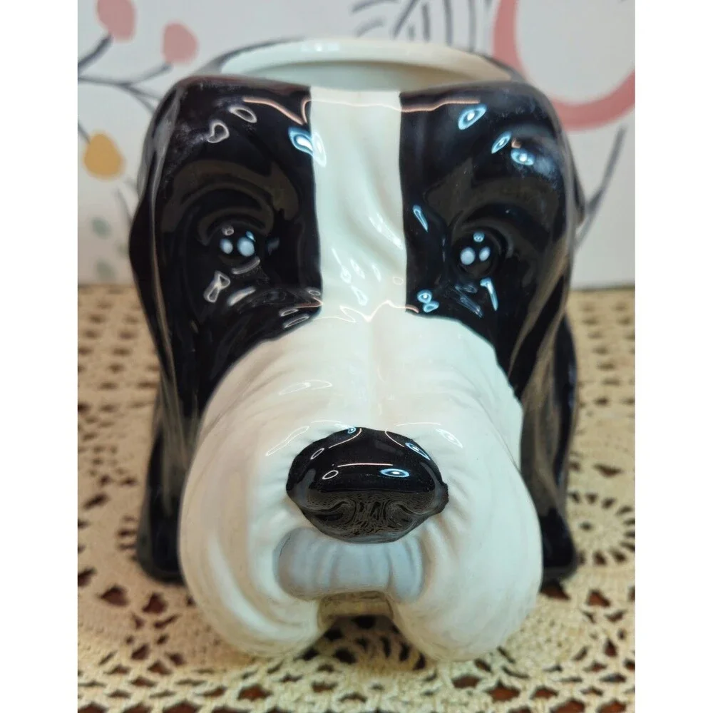 NWT Adorable Ceramic Old English Sheepdog Indoor Planter Versatile Dog Decor